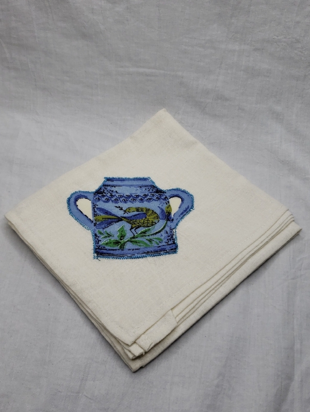 Vintage Applique Blue Pot XL Dish Towel